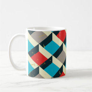 Caneca De Café Geométrico Decorativo: Padrão Artístico Vintage.