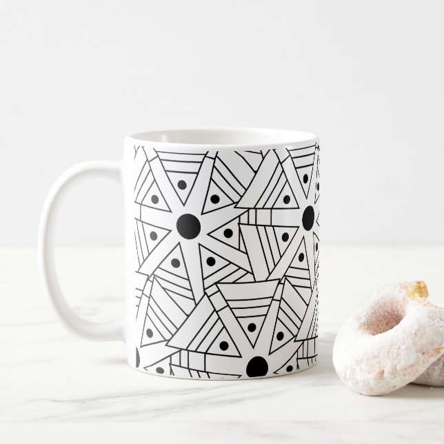 Caneca De Café Geométrico em Preto e Branco (Com Donut)