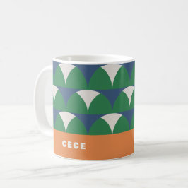 Caneca De Café Geométrico geométrico azul moderno, retro-personal