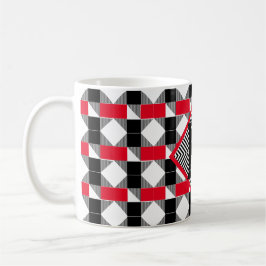 Caneca De Café geométrico monograma, vermelho estético e preto