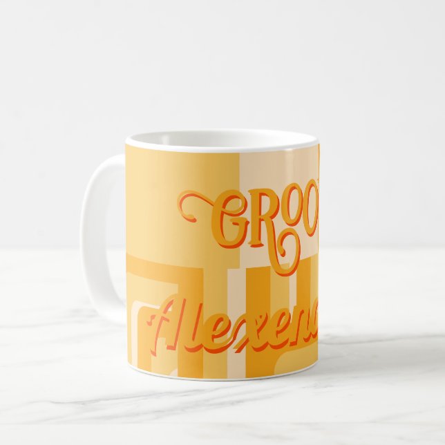 Caneca De Café Geométrico Retro Amarelo Personalizado (Frente Esquerda)
