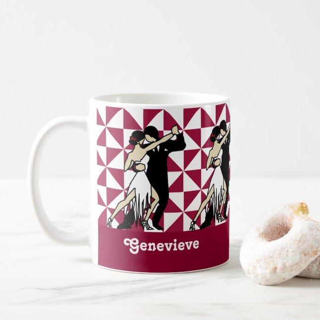 Caneca De Café Geométrico Vintage Tango Dancers (Com Donut)