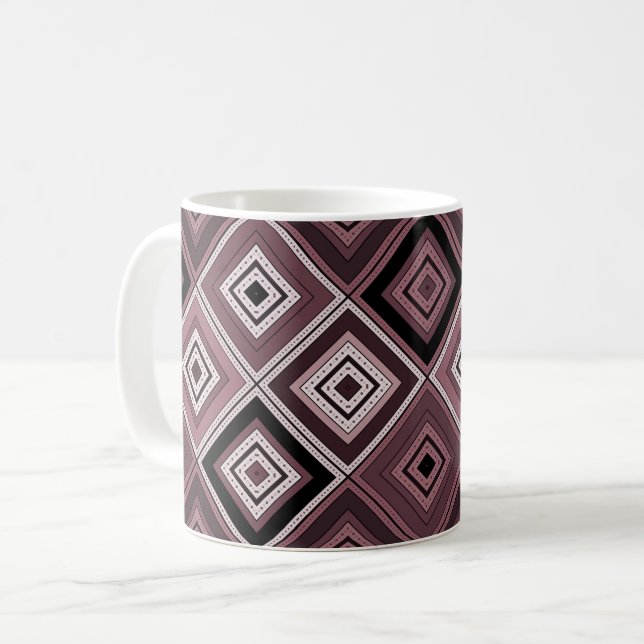 Caneca De Café Geometry ethnic patchwork brown burgundy  (Frente Esquerda)