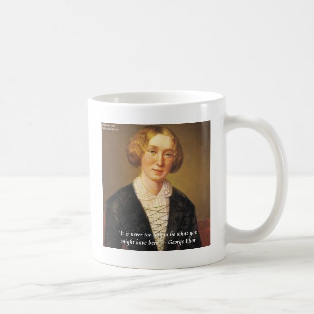 Caneca De Café George Eliot Citação "Nunca Tarde" (Direita)