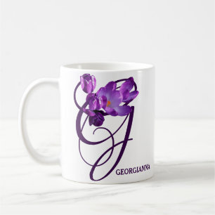 Caneca De Café Georgiana personalizável nome flores roxas