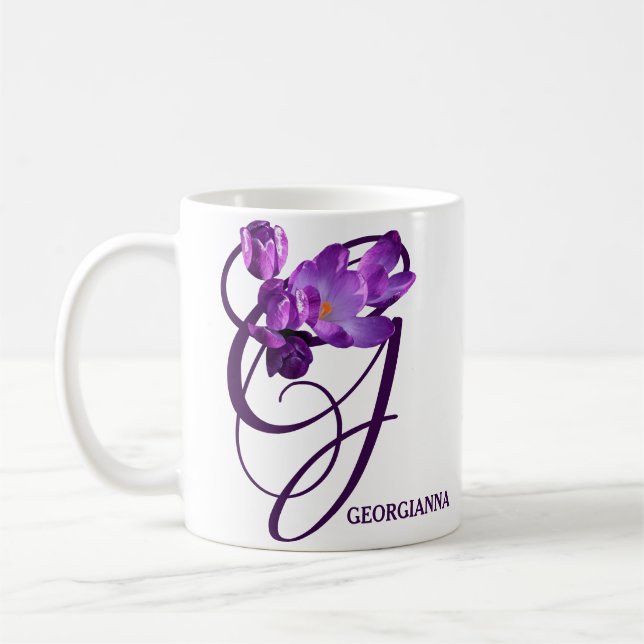 Caneca De Café Georgiana personalizável nome flores roxas (Esquerda)