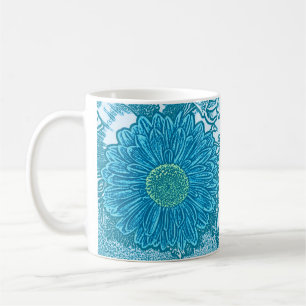 Caneca De Café Gerbera Daisy Block Impressão - azul-marinho