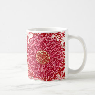 Caneca De Café Gerbera Daisy Block Impressão - vermelho e rosa