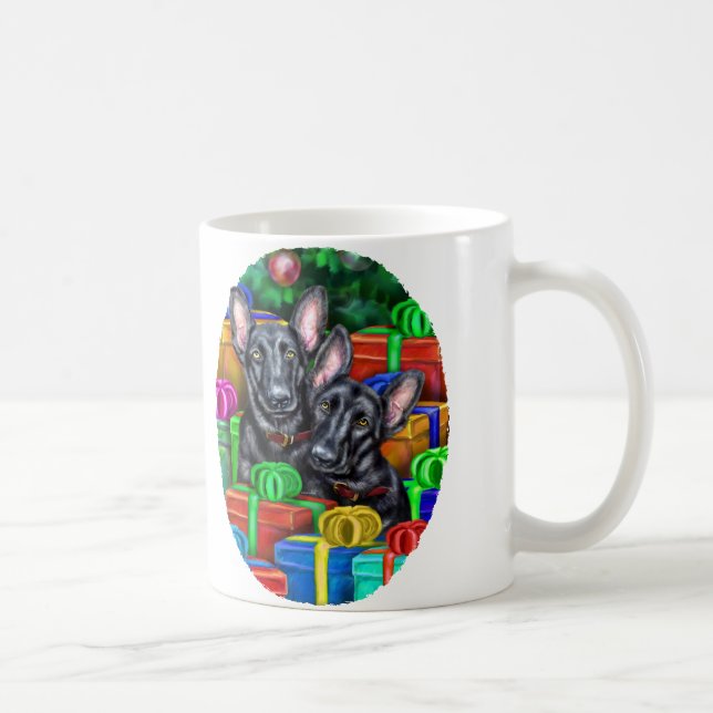 Caneca De Café German shepherd Abrir presentes Natal preto (Direita)