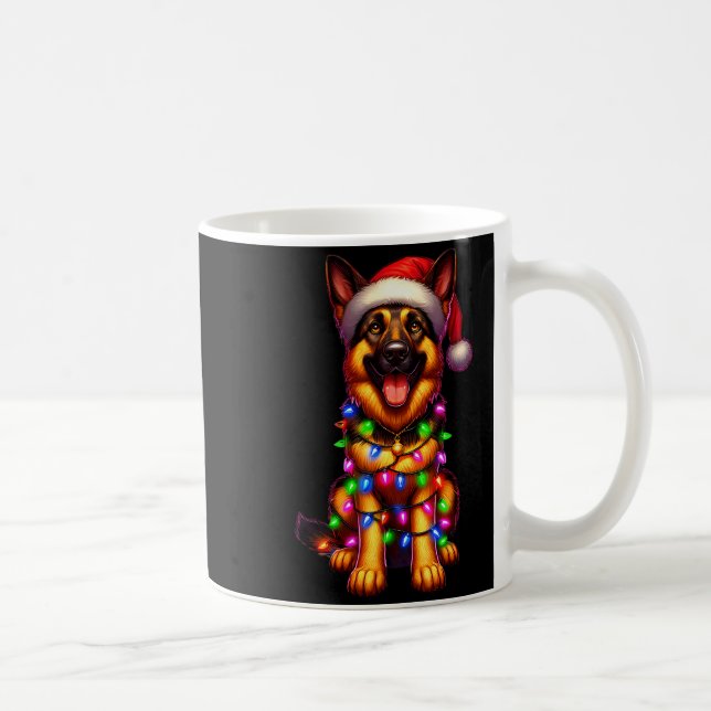 Caneca De Café German Shepherd Christmas Tree Lights Xmas Pajama  (Direita)