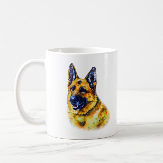 Caneca De Café German shepherd de Aquarela (Esquerda)