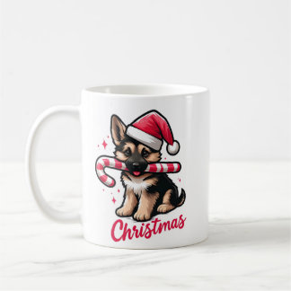 Caneca De Café German shepherd de Natal com Santa Hat