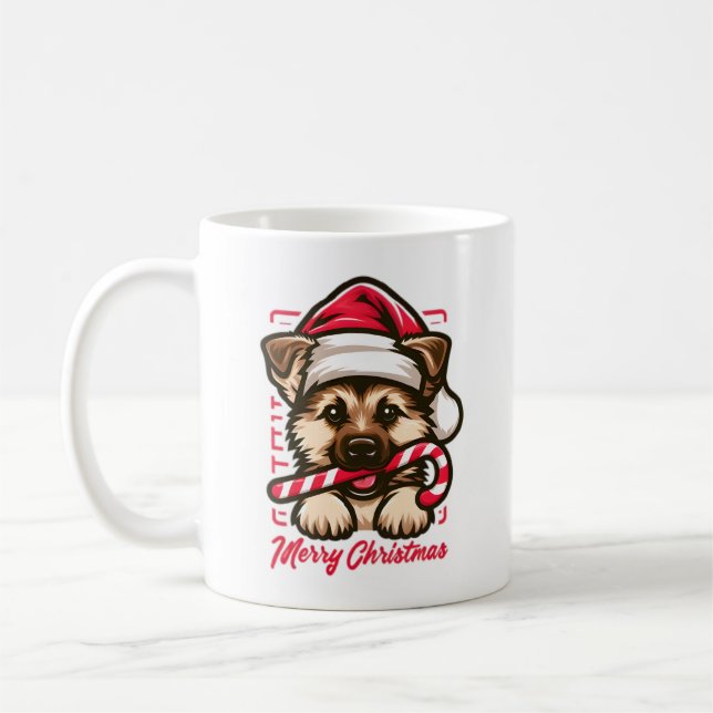 Caneca De Café German shepherd de Natal com Santa Hat (Esquerda)