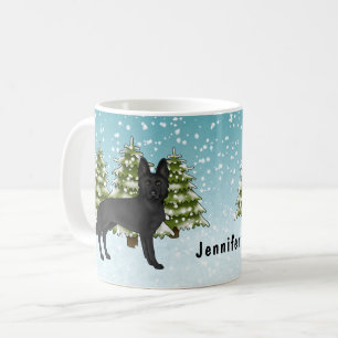 Caneca De Café German shepherd Negro - Floresta de inverno com No