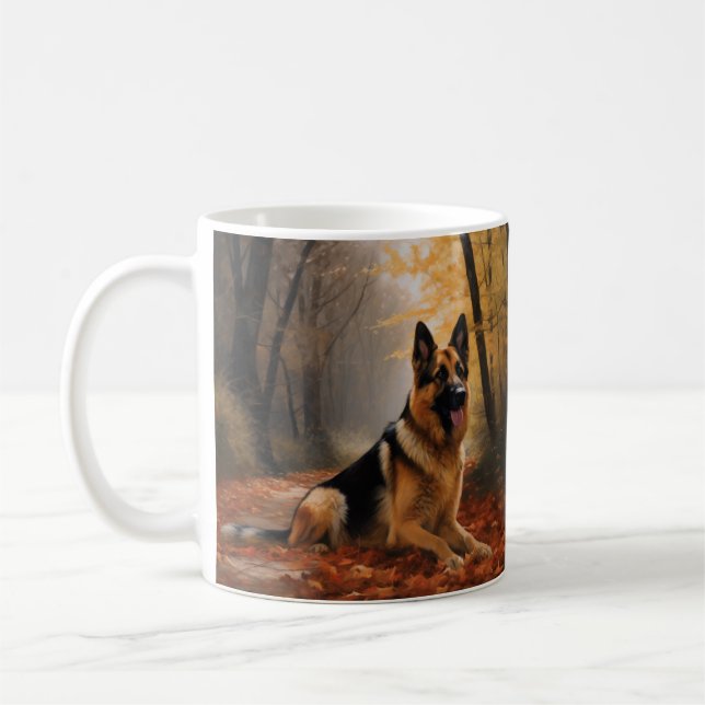Caneca De Café German shepherd no outono Folhas caem inspiração (Esquerda)