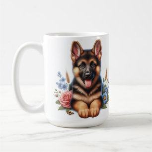 Caneca De Café German shepherd reproduzível com flores