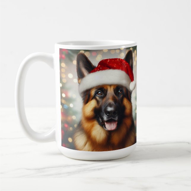Caneca De Café German shepherd Vestindo o Santa Hat (Esquerda)
