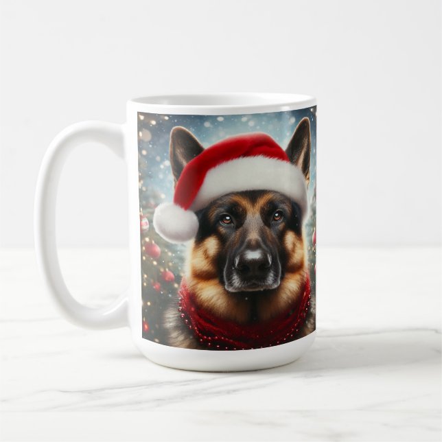 Caneca De Café German shepherd Vestindo Santa Hat e Scarf (Esquerda)