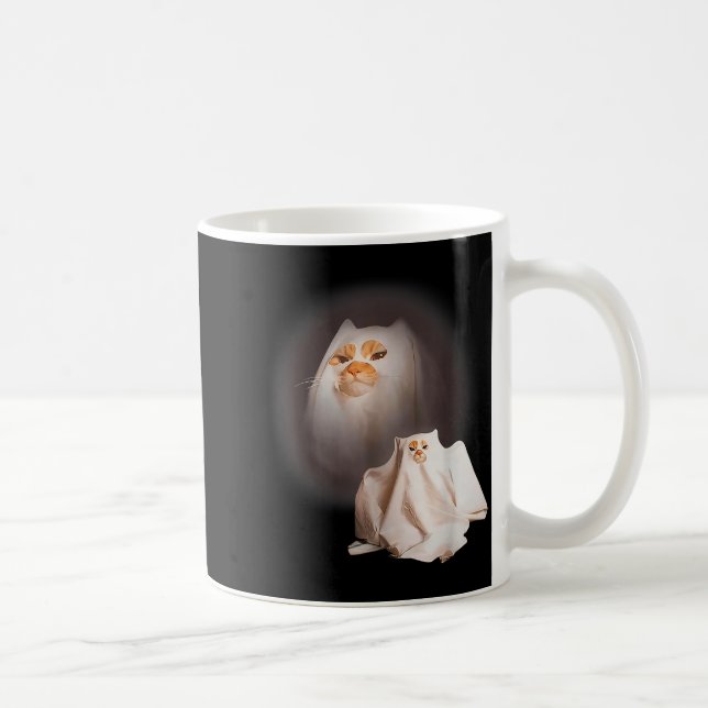 Caneca De Café Ghost Cat Ghost Kitten Funny Cat Meme Halloween  (Direita)
