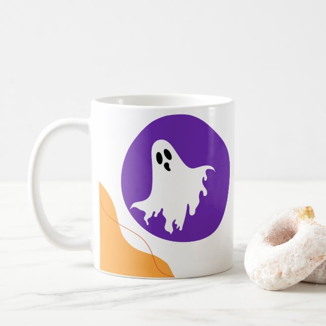 Caneca De Café Ghost e Blob Abstrato Spooky Formas de Halloween (Com Donut)