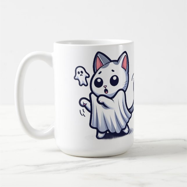 Caneca De Café Ghost Gatinho Halloween Costume (Esquerda)