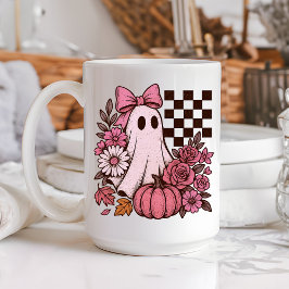 Caneca De Café Ghost Girl retrorada cor-de-rosa com Arco Hallowee