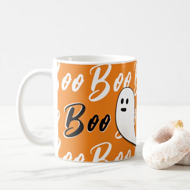 Caneca De Café Ghost Halloween preto - laranja branco (Com Donut)