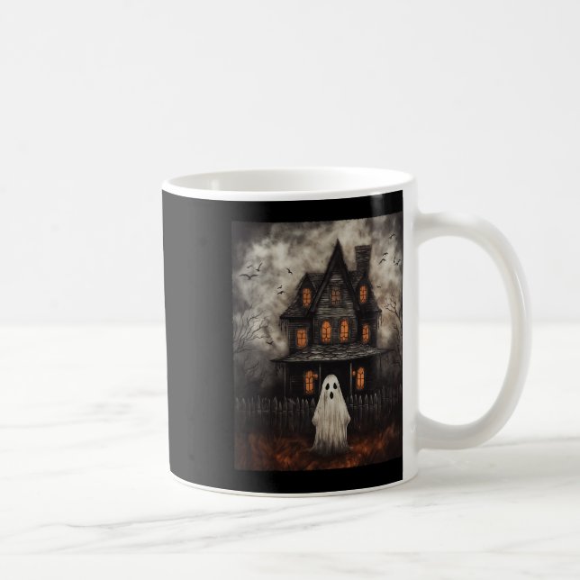 Caneca De Café Ghost Hauned House Midnight Halloween Ghost Spook (Direita)