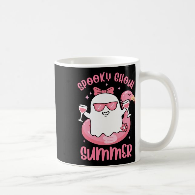 Caneca De Café Ghoul Summer Cute Ghost Flamingo Summer Vib (Direita)