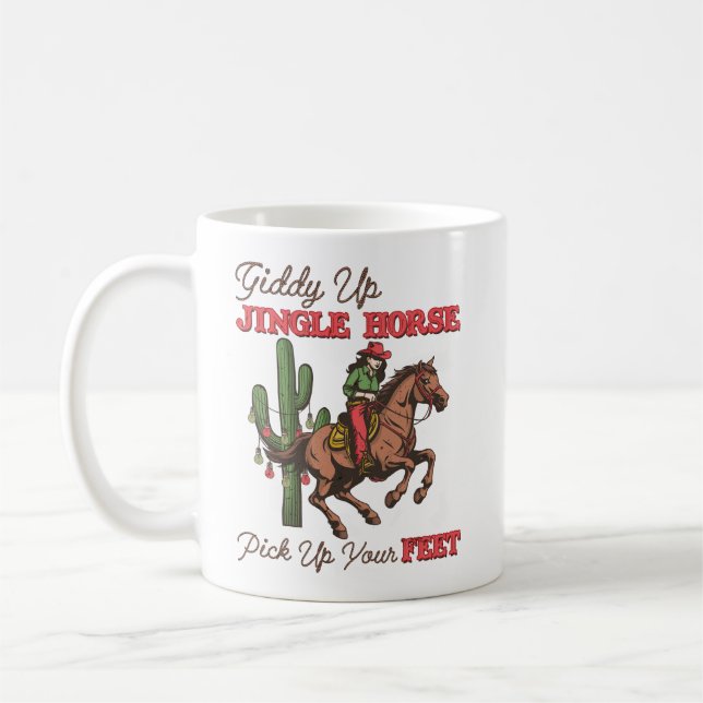 Caneca De Café Giddy Up Jingle Horse Pegar Seus Pés, Cowboy (Esquerda)