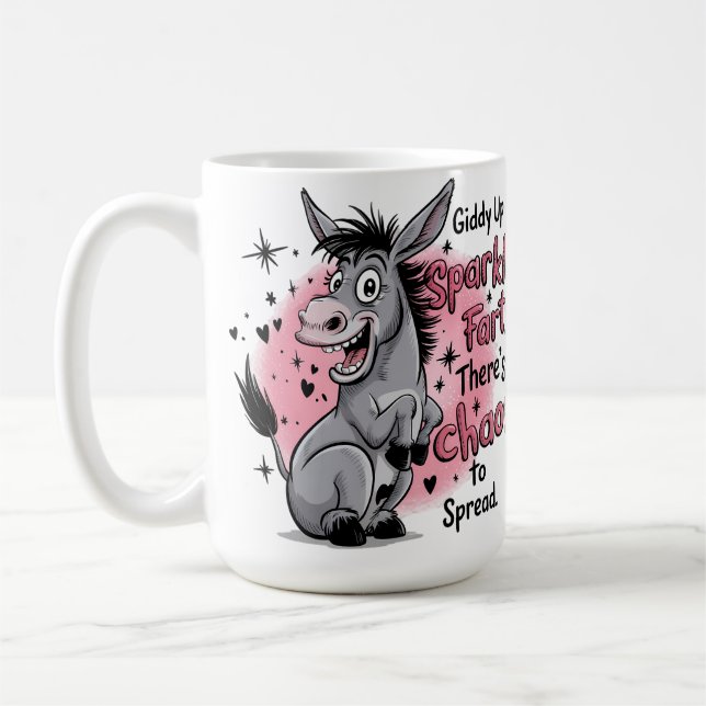 Caneca De Café Giddy Up Sparkle Fart Funny Donkey Graphic (Esquerda)