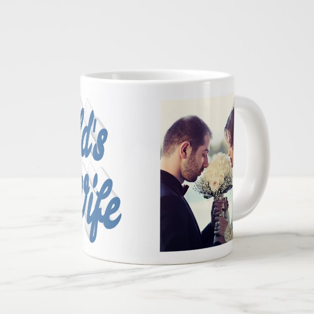 Caneca de café gigante azul com foto da esposa (Frente Esquerda)