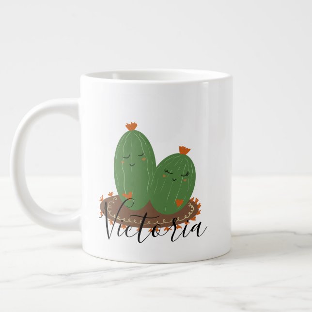 Caneca de café gigante com nome de doodle abraçand (Esquerda)