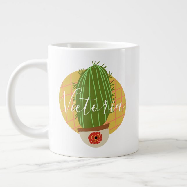 Caneca de Café Gigante Nome Doodle Cacto Retro (Esquerda)