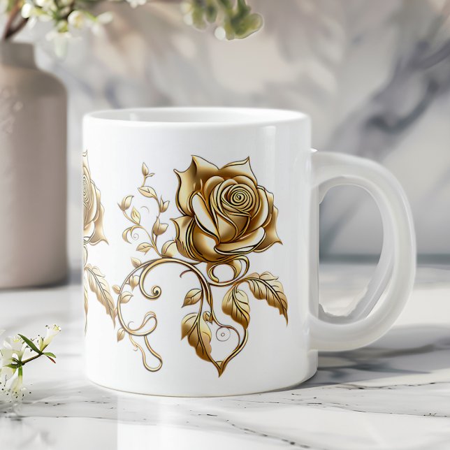 Caneca de café gigante rosas douradas (Criador carregado)