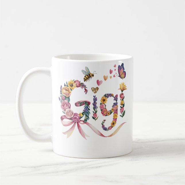 Caneca De Café Gigi Grandma T-Shirt – Floral Name Tee with Bow –  (Esquerda)