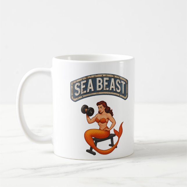 Caneca De Café Ginásio da Fera do Mar Sereia | Pin-Up de Levantam (Esquerda)