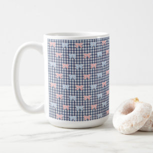 Caneca De Café Ginga Azul Branco Rosa Azul Coquette Laços Na Moda