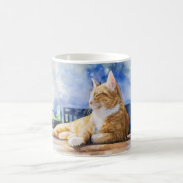 Caneca De Café Ginger Cat Relaxando Mug Clássico