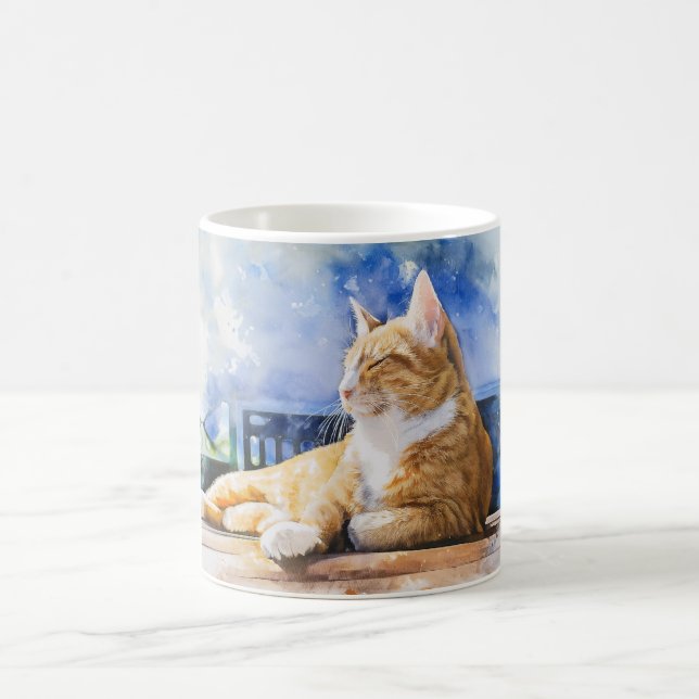 Caneca De Café Ginger Cat Relaxando Mug Clássico (Centro)