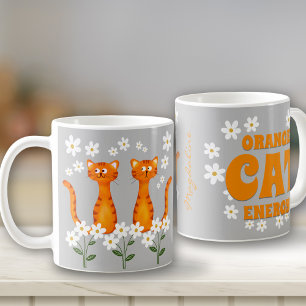 Caneca De Café Ginger Floral Name Orange Cat Energy