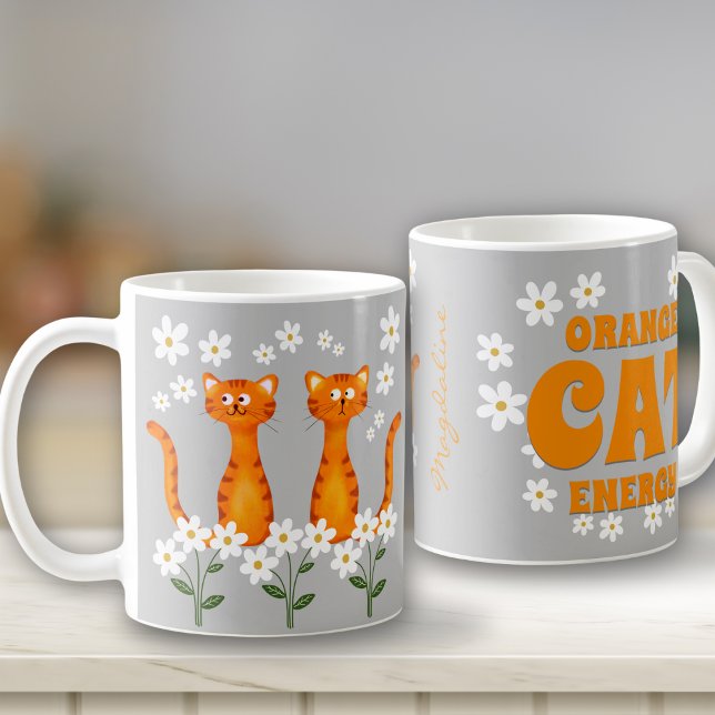 Caneca De Café Ginger Floral Name Orange Cat Energy (Criador carregado)