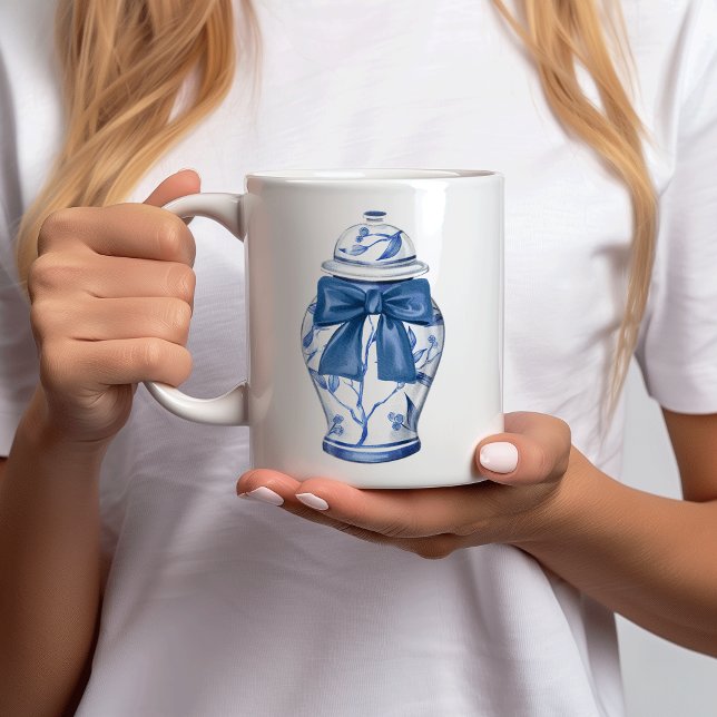 Caneca De Café Ginger Jars Arcos Chinoiserie Cerâmica Café Mug (Chinoiserie blue white ginger jar bow personalized mug)