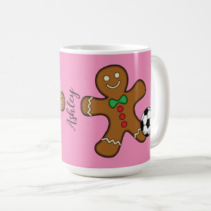 Caneca De Café Gingerbird Man Jogando Futebol   Adicione seu nome