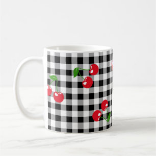 Caneca De Café Gingham Branco Preto, Cereja Cura-Chic