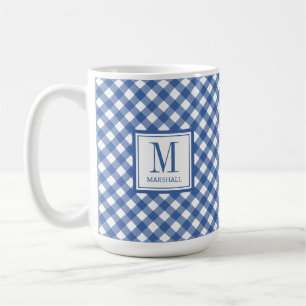 Caneca De Café Gingham Plaid Blue Custom Name Birthday