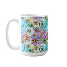 Gingham roxo com flores e videiras puxadas à mão