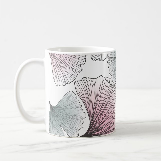 Caneca De Café Gingko Biloba desenhada à mão. (Esquerda)