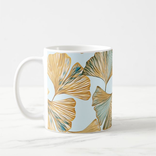 Caneca De Café Gingko deixa aquarela padrão sem costura (Esquerda)