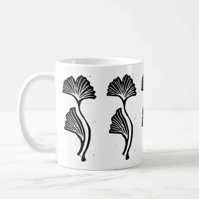 Caneca De Café Gingko Leaf Lino Impressão Mug (Esquerda)